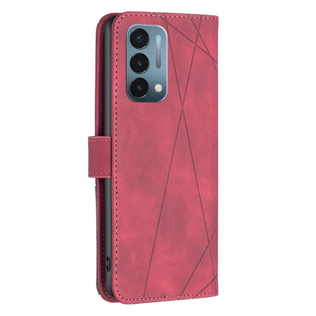 OnePlus Nord N200 5G Rhombus Texture Leather Phone Case with Magnetic Buckle and Card Holder
