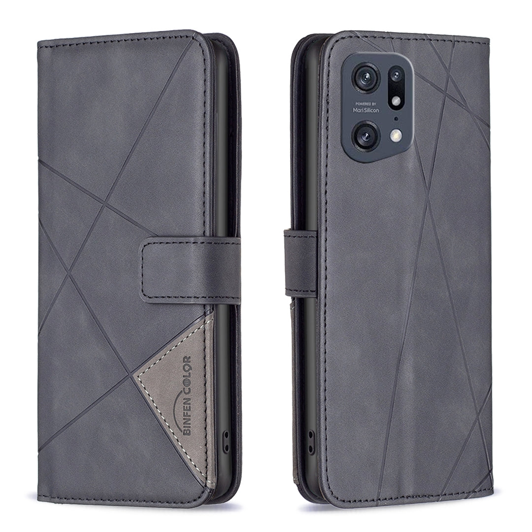 OPPO Find X5 Pro Rhombus Texture Leather Phone Case with Magnetic Buckle and Card Holder