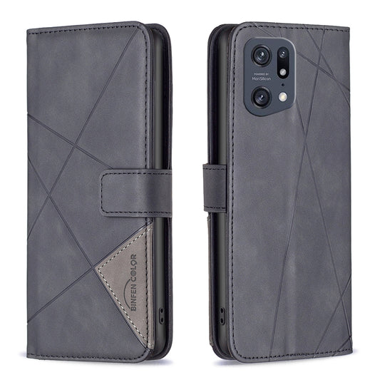 OPPO Find X5 Pro Rhombus Texture Leather Phone Case with Magnetic Buckle and Card Holder