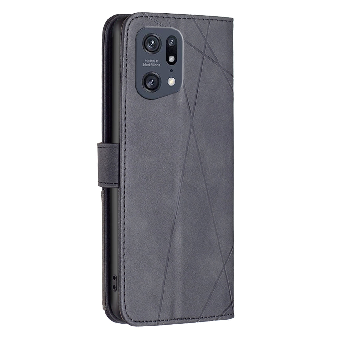 OPPO Find X5 Pro Rhombus Texture Leather Phone Case with Magnetic Buckle and Card Holder