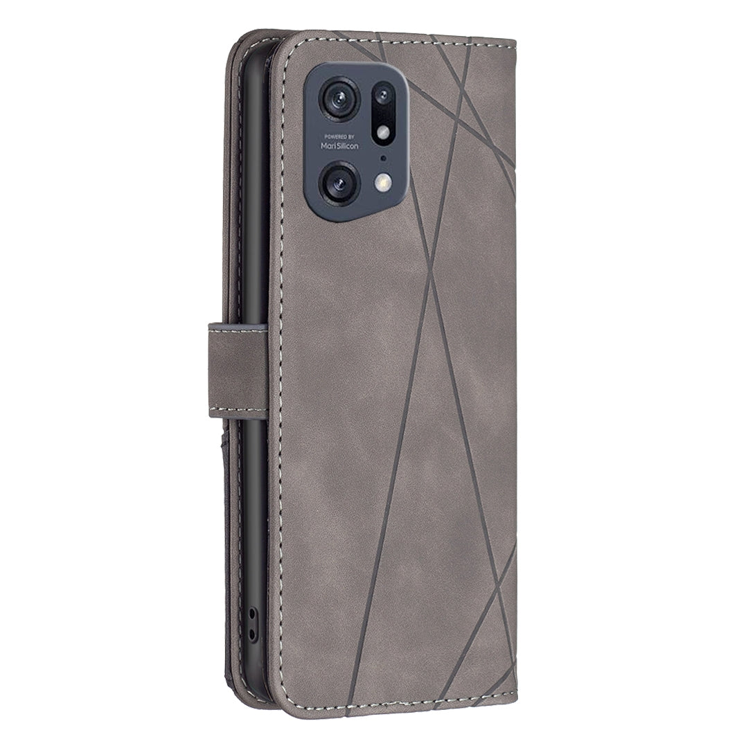 OPPO Find X5 Pro Rhombus Texture Leather Phone Case with Magnetic Buckle and Card Holder