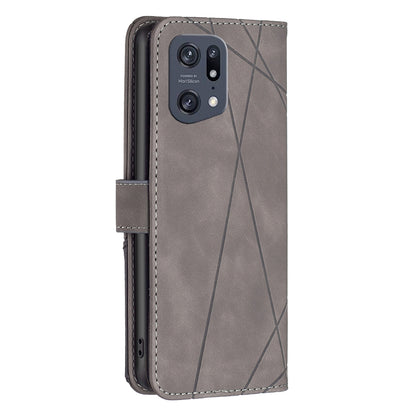 OPPO Find X5 Pro Rhombus Texture Leather Phone Case with Magnetic Buckle and Card Holder
