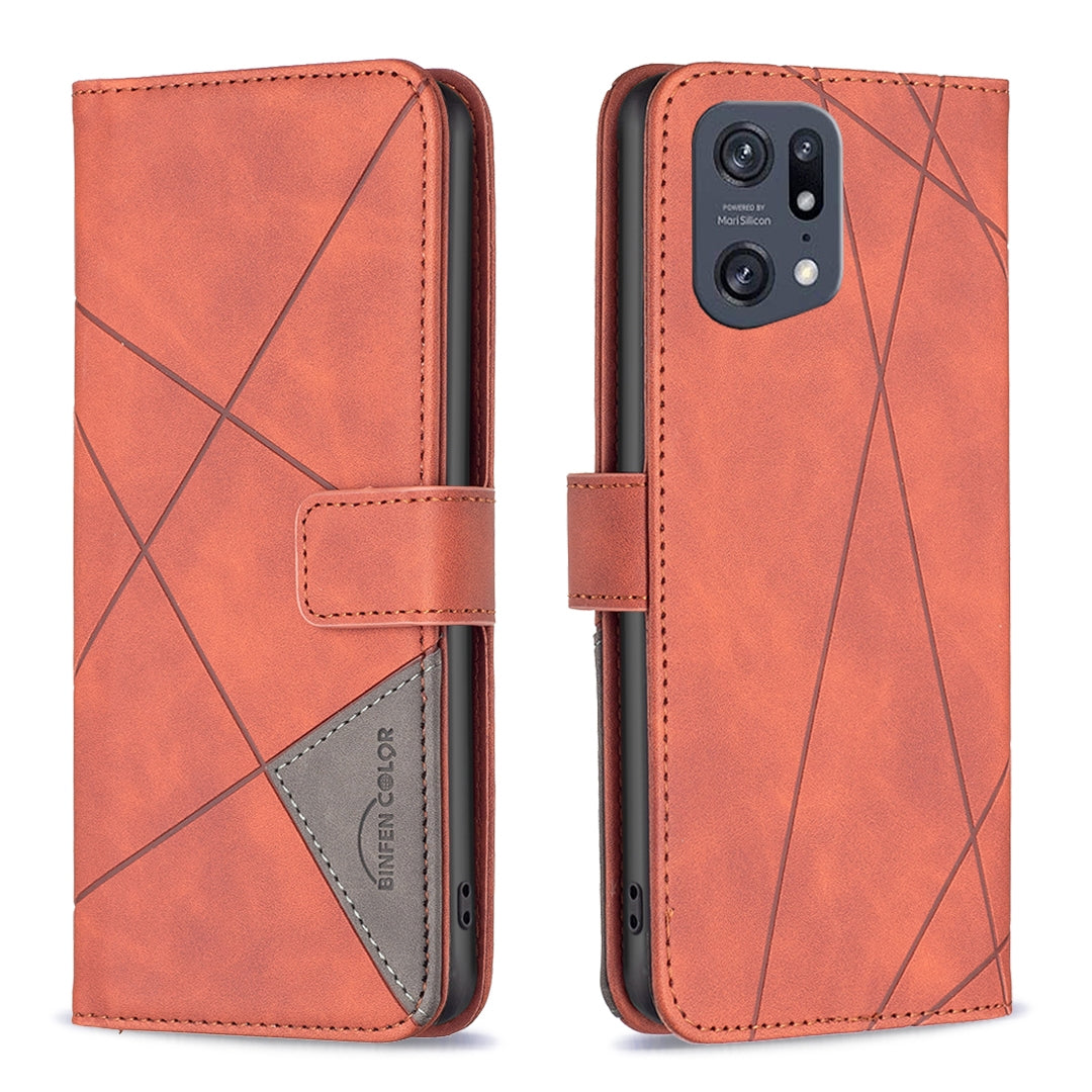 OPPO Find X5 Pro Rhombus Texture Leather Phone Case with Magnetic Buckle and Card Holder