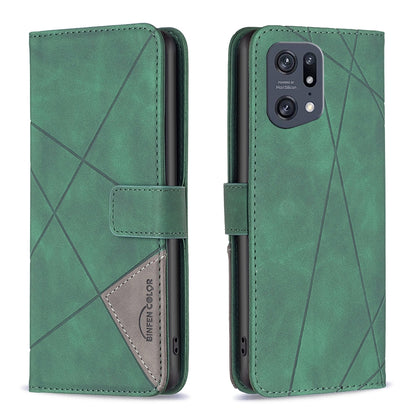 OPPO Find X5 Pro Rhombus Texture Leather Phone Case with Magnetic Buckle and Card Holder