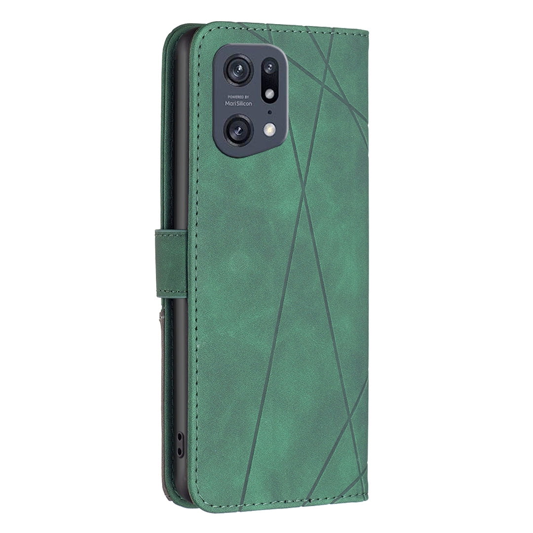 OPPO Find X5 Pro Rhombus Texture Leather Phone Case with Magnetic Buckle and Card Holder