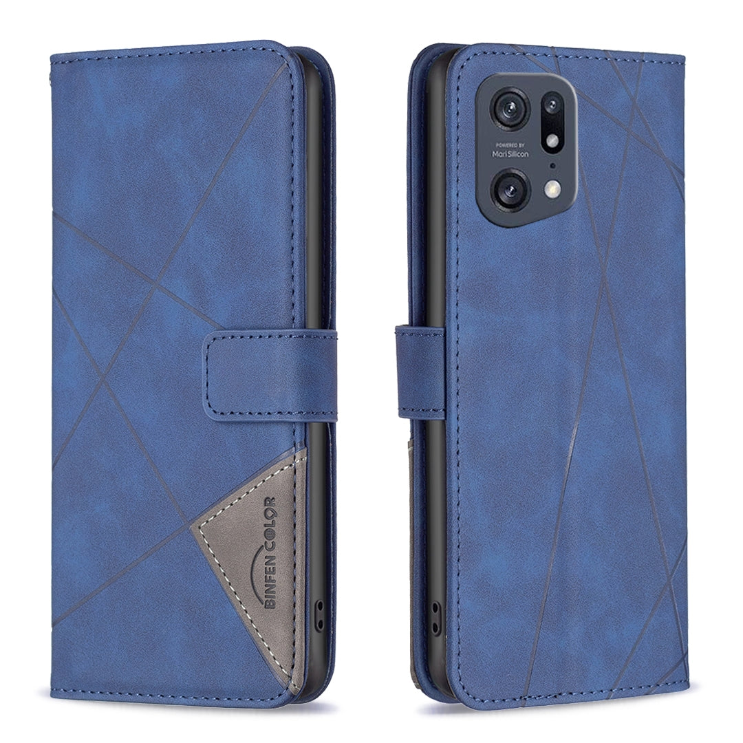 OPPO Find X5 Pro Rhombus Texture Leather Phone Case with Magnetic Buckle and Card Holder