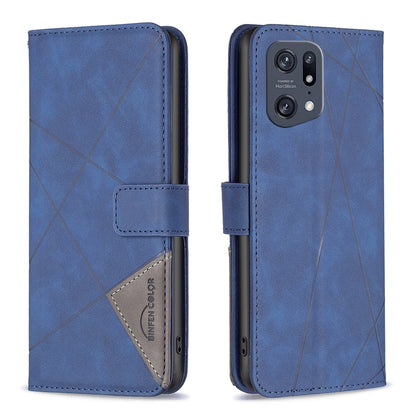 OPPO Find X5 Pro Rhombus Texture Leather Phone Case with Magnetic Buckle and Card Holder