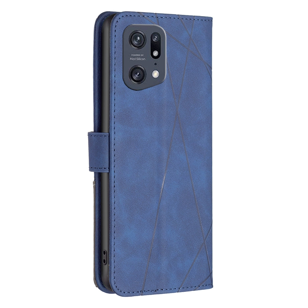 OPPO Find X5 Pro Rhombus Texture Leather Phone Case with Magnetic Buckle and Card Holder