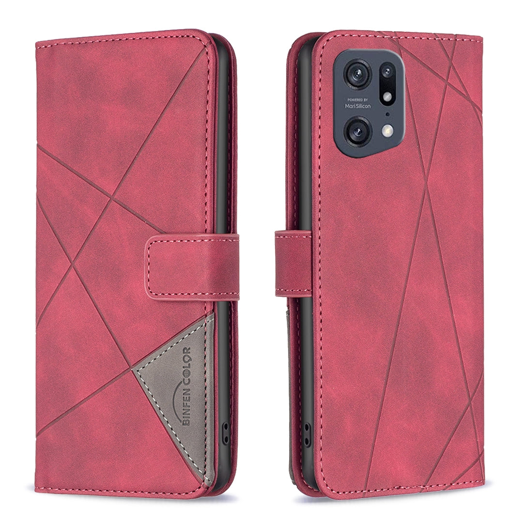 OPPO Find X5 Pro Rhombus Texture Leather Phone Case with Magnetic Buckle and Card Holder