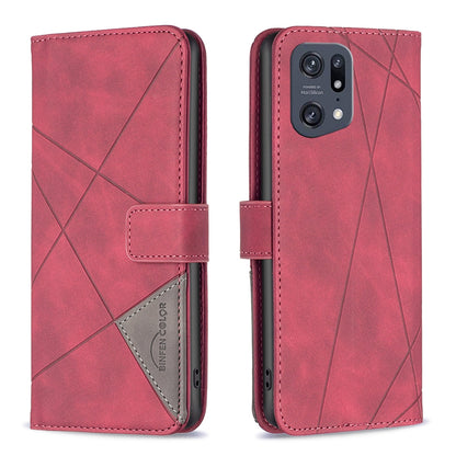 OPPO Find X5 Pro Rhombus Texture Leather Phone Case with Magnetic Buckle and Card Holder