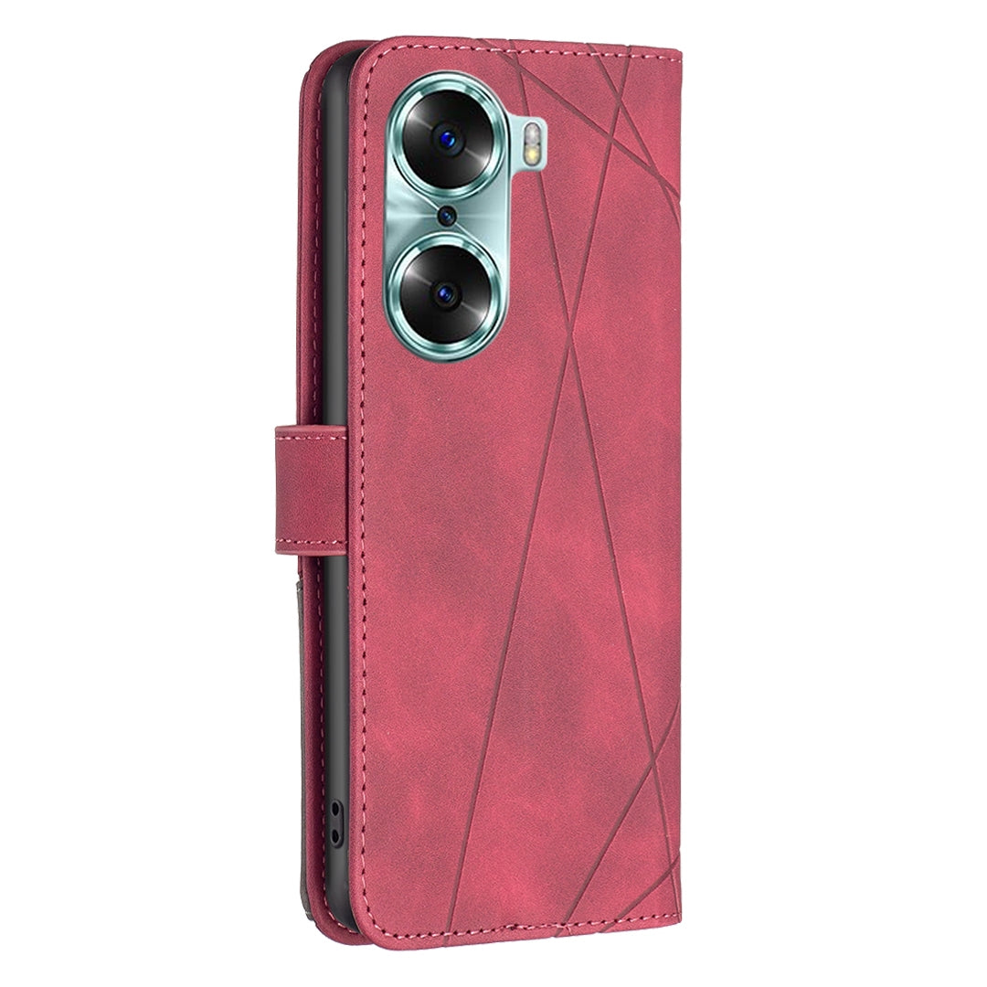 Honor 60 Rhombus Texture Leather Phone Case with Magnetic Buckle and Card Holder