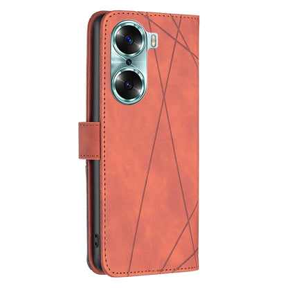 Honor 60 Rhombus Texture Leather Phone Case with Magnetic Buckle and Card Holder