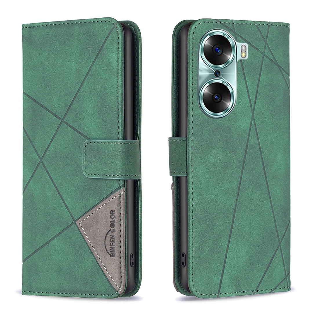 Honor 60 Rhombus Texture Leather Phone Case with Magnetic Buckle and Card Holder