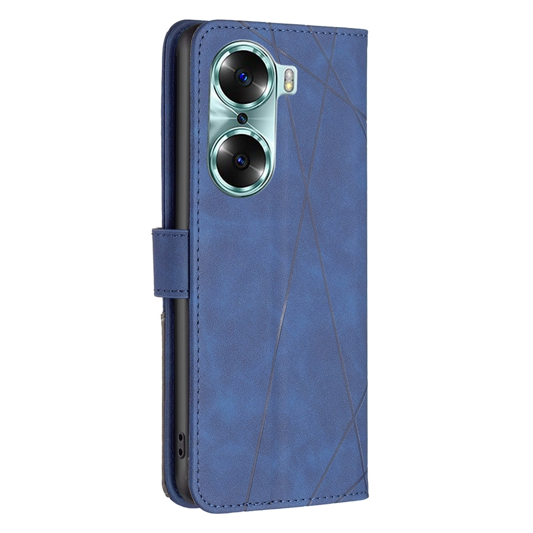 Honor 60 Rhombus Texture Leather Phone Case with Magnetic Buckle and Card Holder