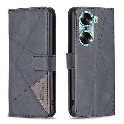 Honor 60 Rhombus Texture Leather Phone Case with Magnetic Buckle and Card Holder