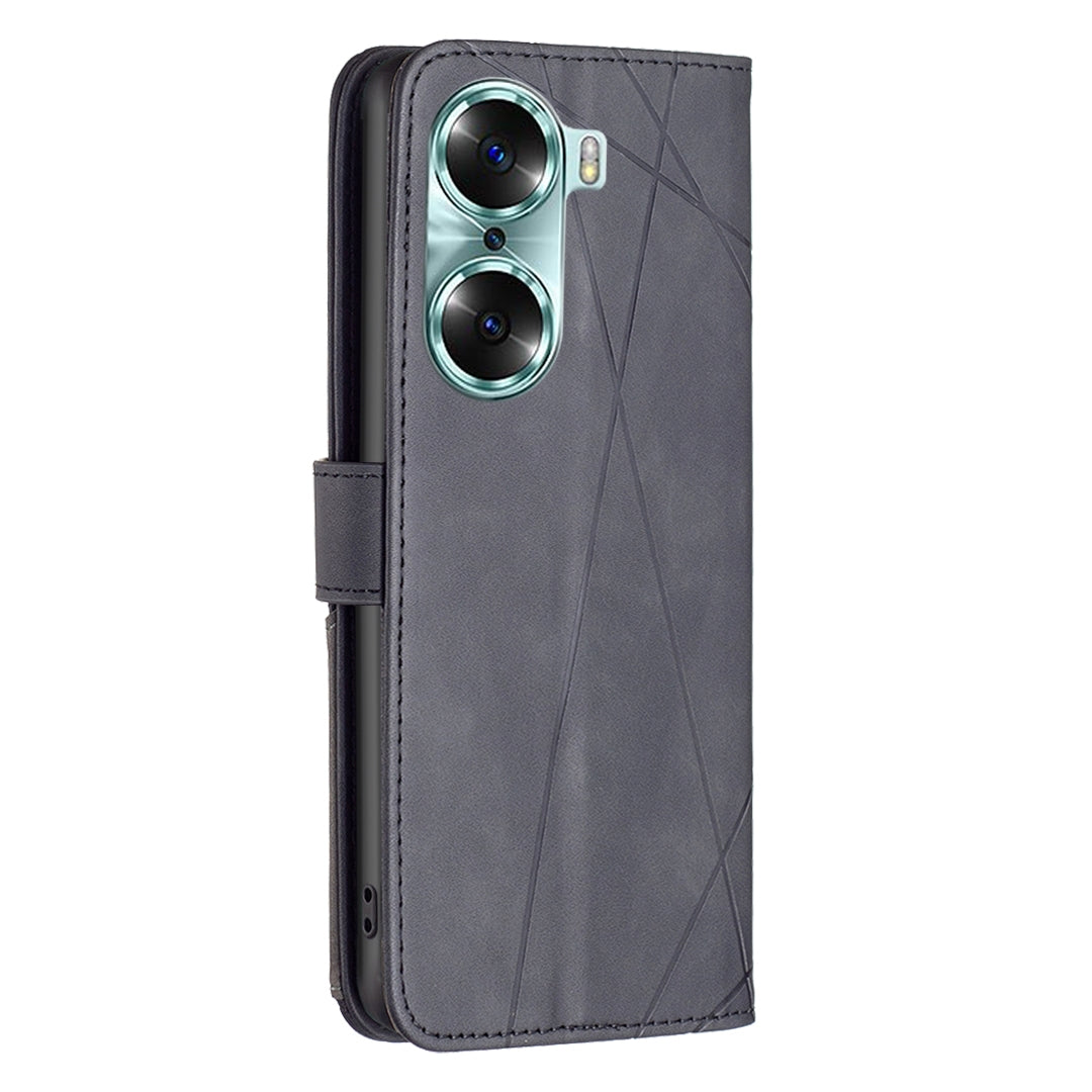 Honor 60 Rhombus Texture Leather Phone Case with Magnetic Buckle and Card Holder