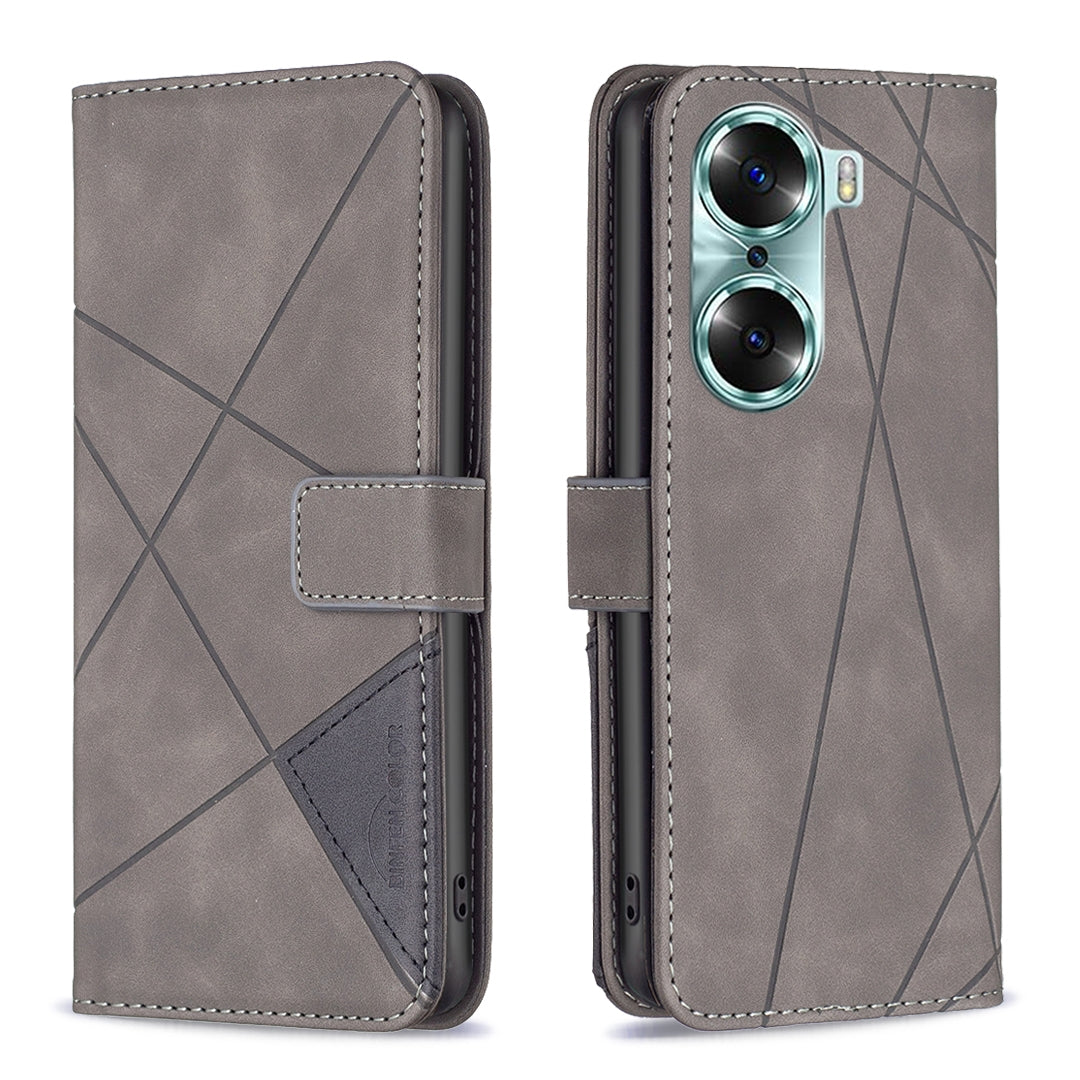 Honor 60 Rhombus Texture Leather Phone Case with Magnetic Buckle and Card Holder