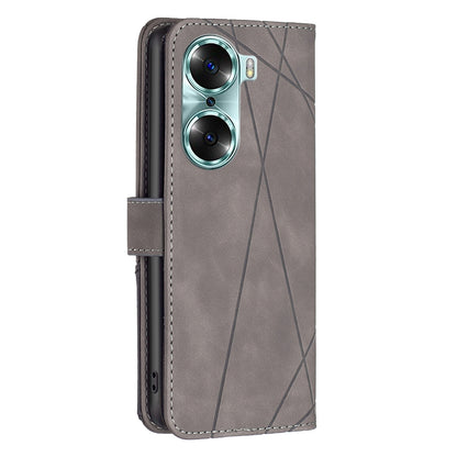 Honor 60 Rhombus Texture Leather Phone Case with Magnetic Buckle and Card Holder