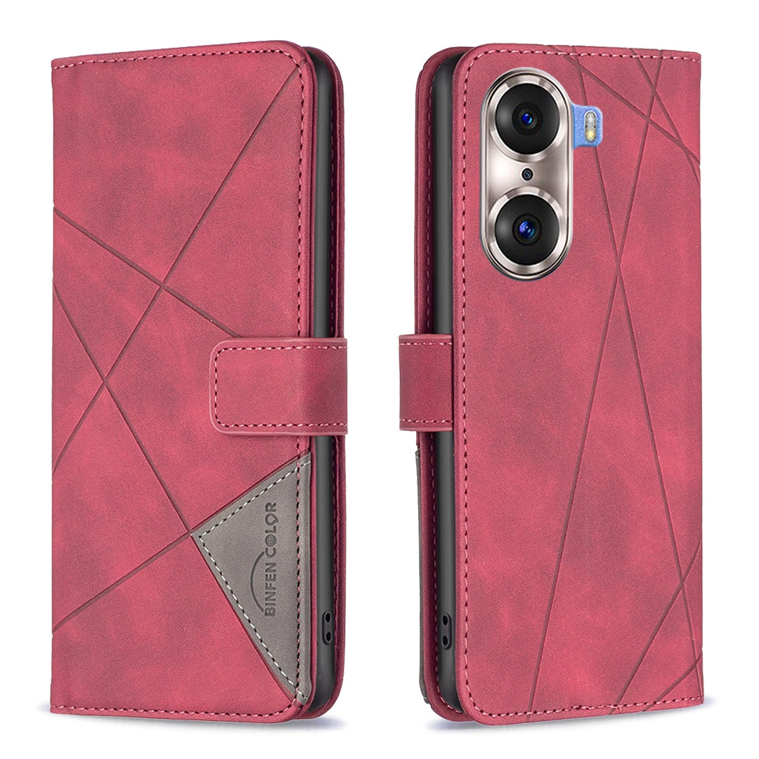 Honor 60 Pro Rhombus Texture Leather Phone Case with Magnetic Buckle and Card Holder