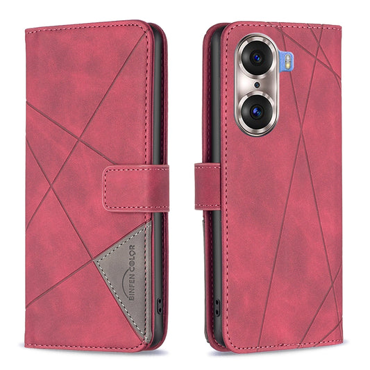 Honor 60 Pro Rhombus Texture Leather Phone Case with Magnetic Buckle and Card Holder