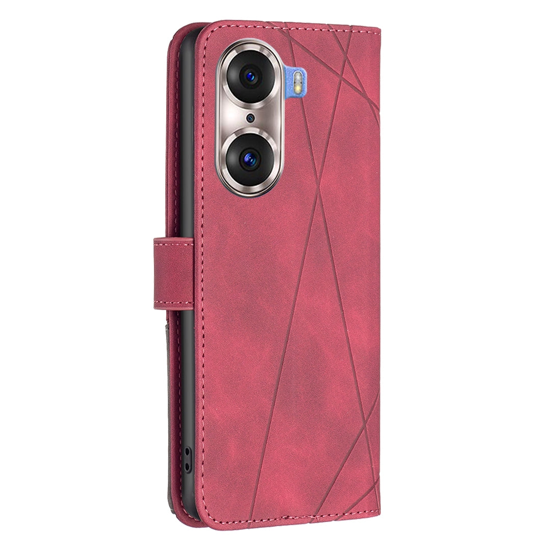 Honor 60 Pro Rhombus Texture Leather Phone Case with Magnetic Buckle and Card Holder