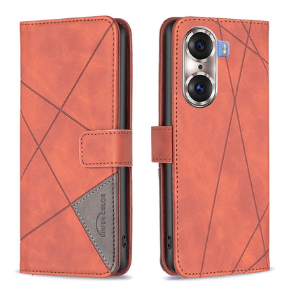 Honor 60 Pro Rhombus Texture Leather Phone Case with Magnetic Buckle and Card Holder