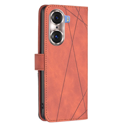 Honor 60 Pro Rhombus Texture Leather Phone Case with Magnetic Buckle and Card Holder