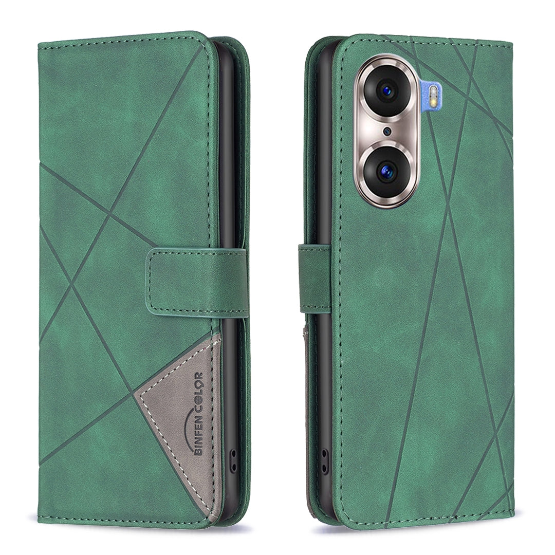 Honor 60 Pro Rhombus Texture Leather Phone Case with Magnetic Buckle and Card Holder