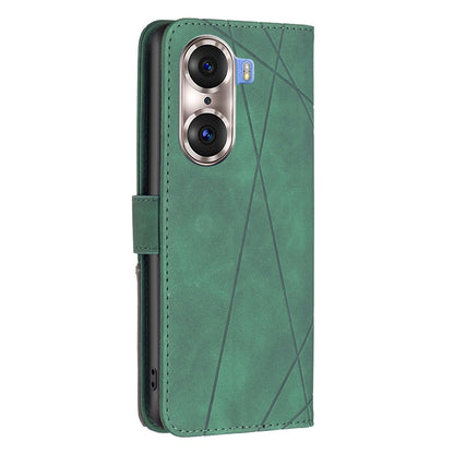 Honor 60 Pro Rhombus Texture Leather Phone Case with Magnetic Buckle and Card Holder