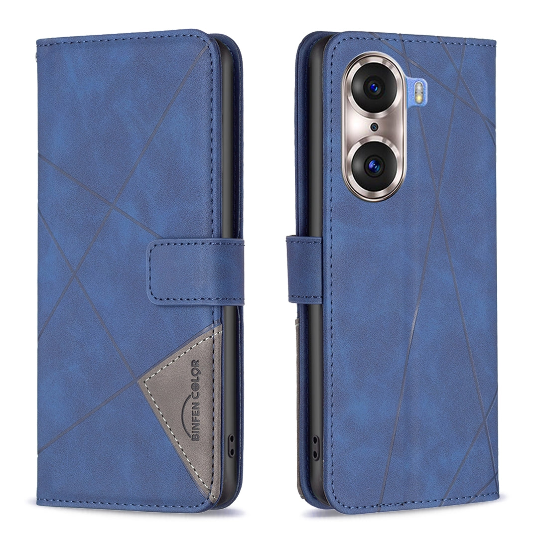 Honor 60 Pro Rhombus Texture Leather Phone Case with Magnetic Buckle and Card Holder