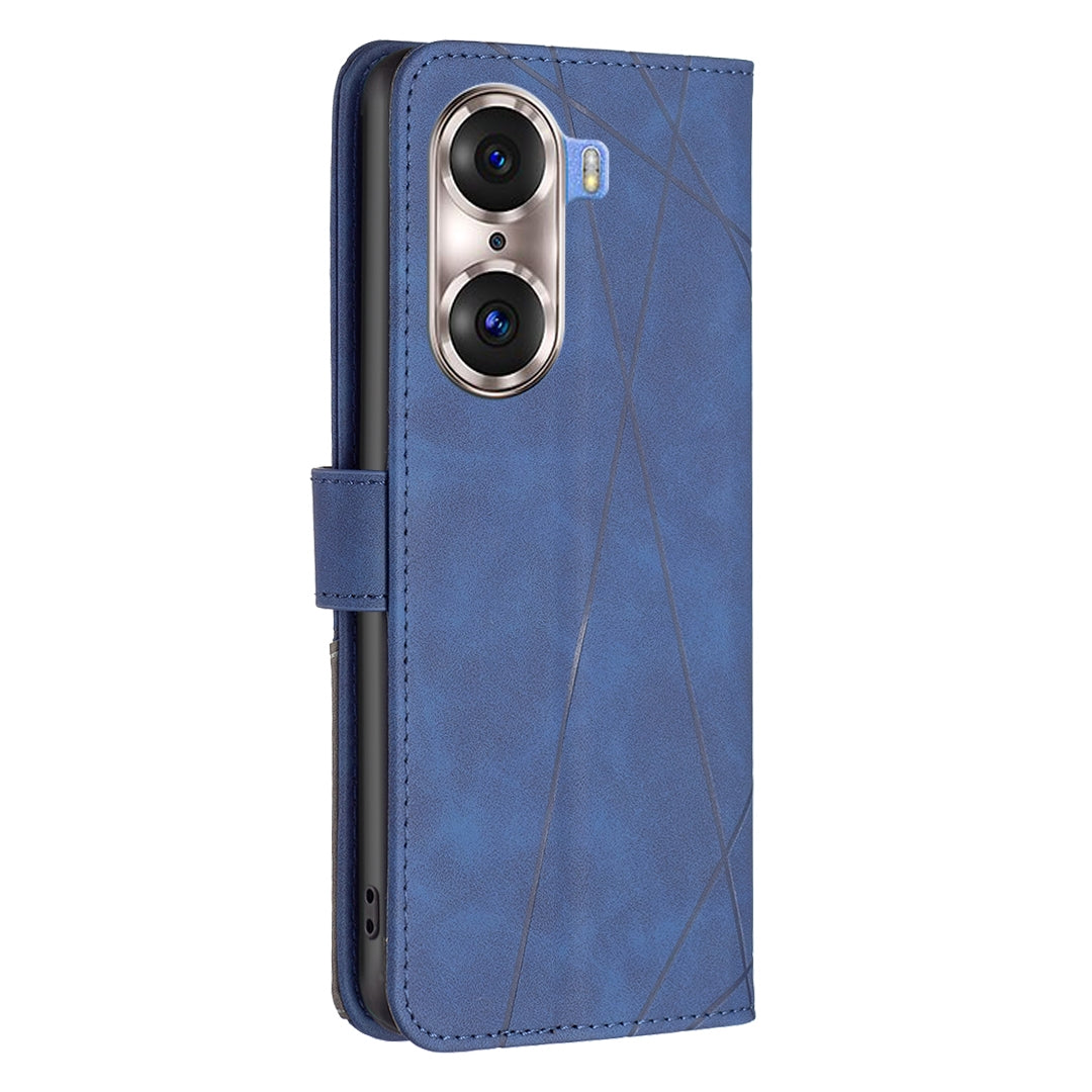 Honor 60 Pro Rhombus Texture Leather Phone Case with Magnetic Buckle and Card Holder