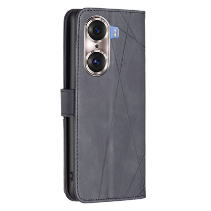 Honor 60 Pro Rhombus Texture Leather Phone Case with Magnetic Buckle and Card Holder