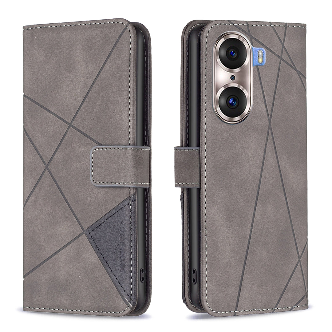 Honor 60 Pro Rhombus Texture Leather Phone Case with Magnetic Buckle and Card Holder