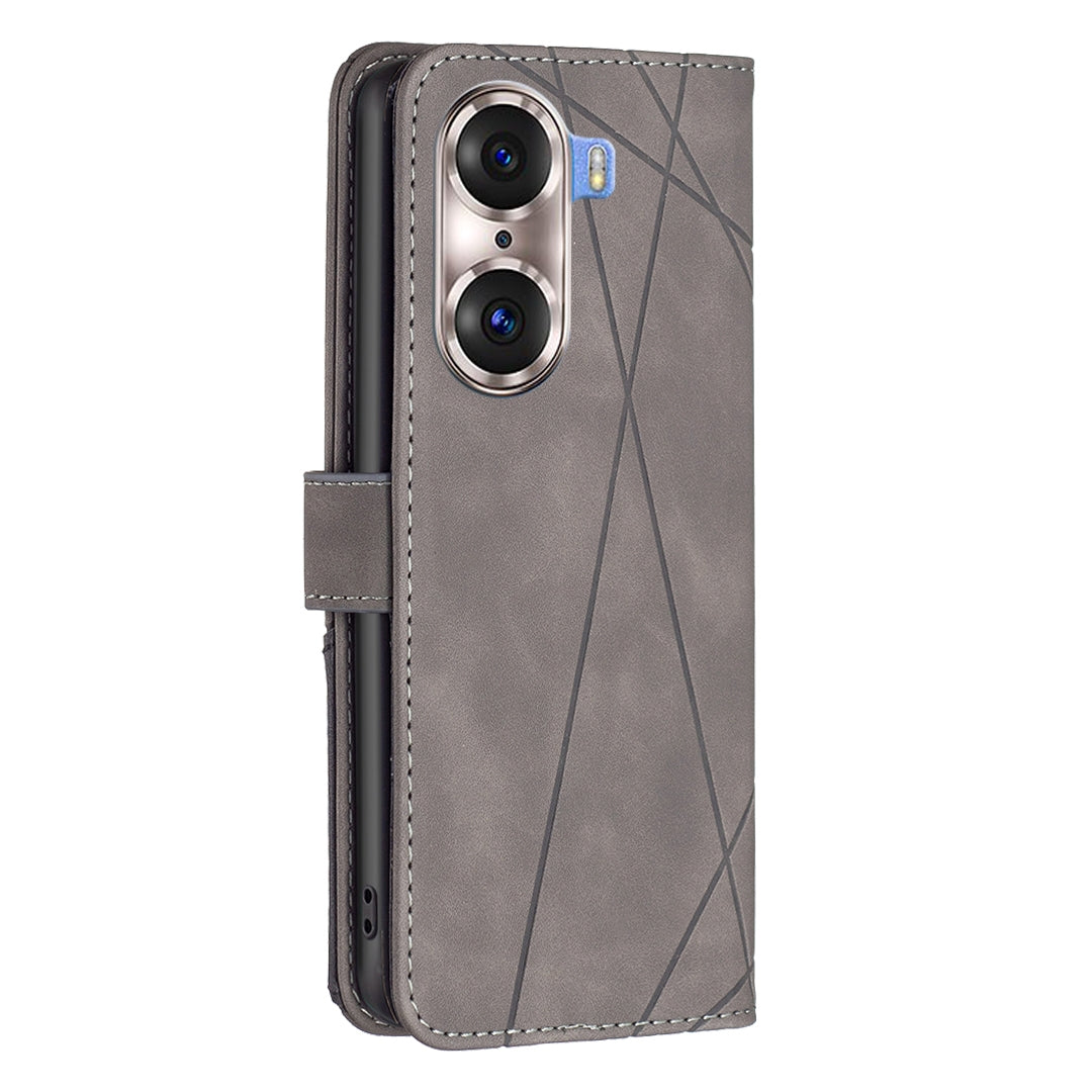 Honor 60 Pro Rhombus Texture Leather Phone Case with Magnetic Buckle and Card Holder