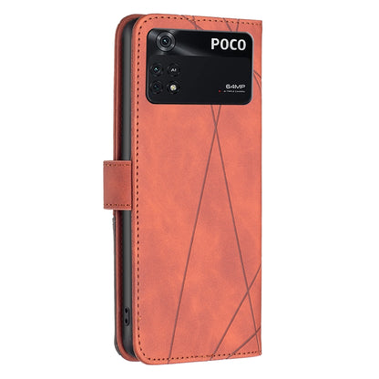 Xiaomi Poco M4 Pro Rhombus Texture Leather Phone Case with Magnetic Buckle and Card Holder