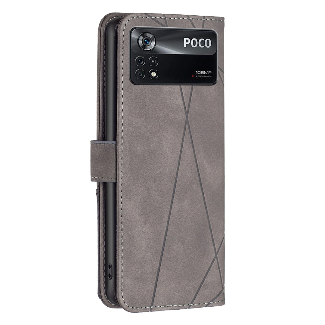 Xiaomi Poco M4 Pro 5G Rhombus Texture Leather Phone Case with Magnetic Buckle and Card Holder