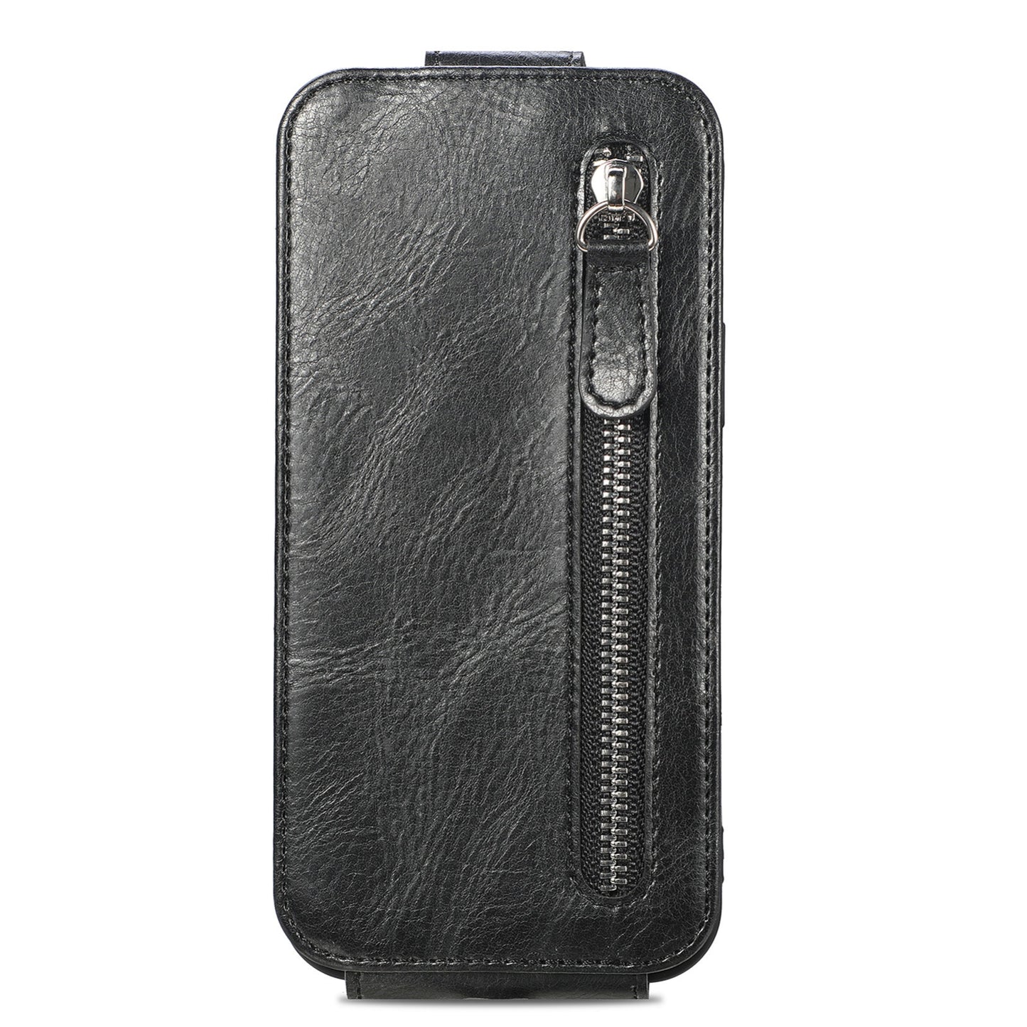 iPhone 12 mini Zipper Wallet Case - Vertical Flip Leather Phone Cover with Multiple Card Slots and Stand