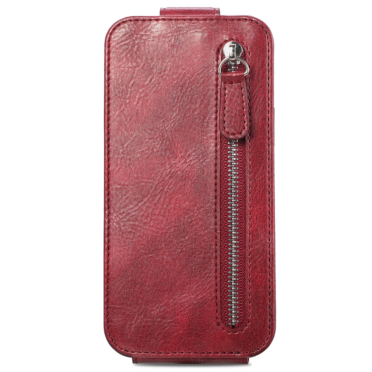 iPhone 12 mini Zipper Wallet Case - Vertical Flip Leather Phone Cover with Multiple Card Slots and Stand