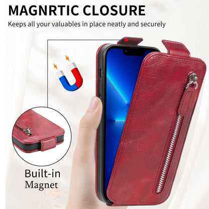 iPhone 12 Pro Max Zipper Wallet Case - Vertical Flip Leather Phone Cover with Multiple Card Slots and Stand