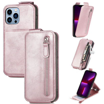 iPhone 11 Pro Zipper Wallet Case - Vertical Flip Leather Phone Cover with Multiple Card Slots and Stand
