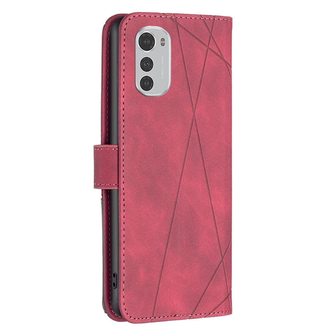 Motorola Moto E32 4G Rhombus Texture Leather Phone Case with Magnetic Buckle and Card Holder