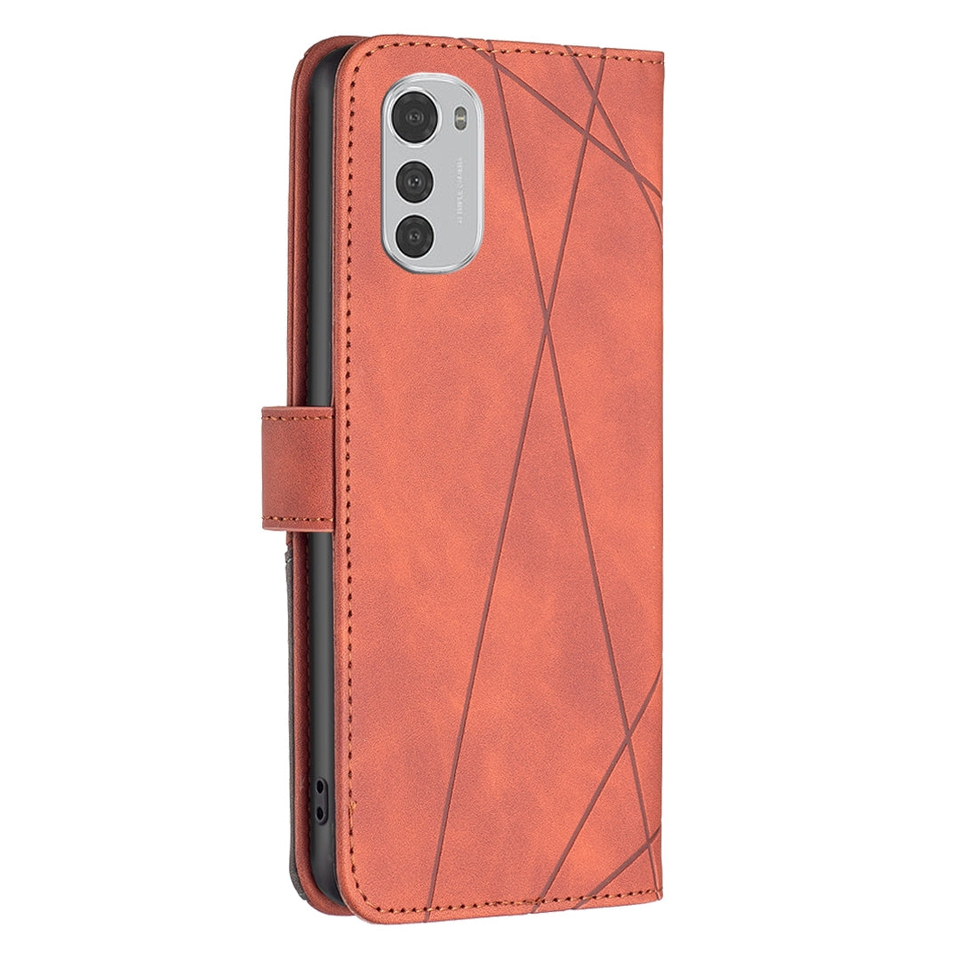 Motorola Moto E32 4G Rhombus Texture Leather Phone Case with Magnetic Buckle and Card Holder