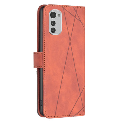 Motorola Moto E32 4G Rhombus Texture Leather Phone Case with Magnetic Buckle and Card Holder