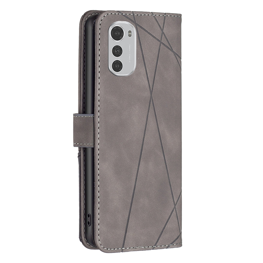 Motorola Moto E32 4G Rhombus Texture Leather Phone Case with Magnetic Buckle and Card Holder