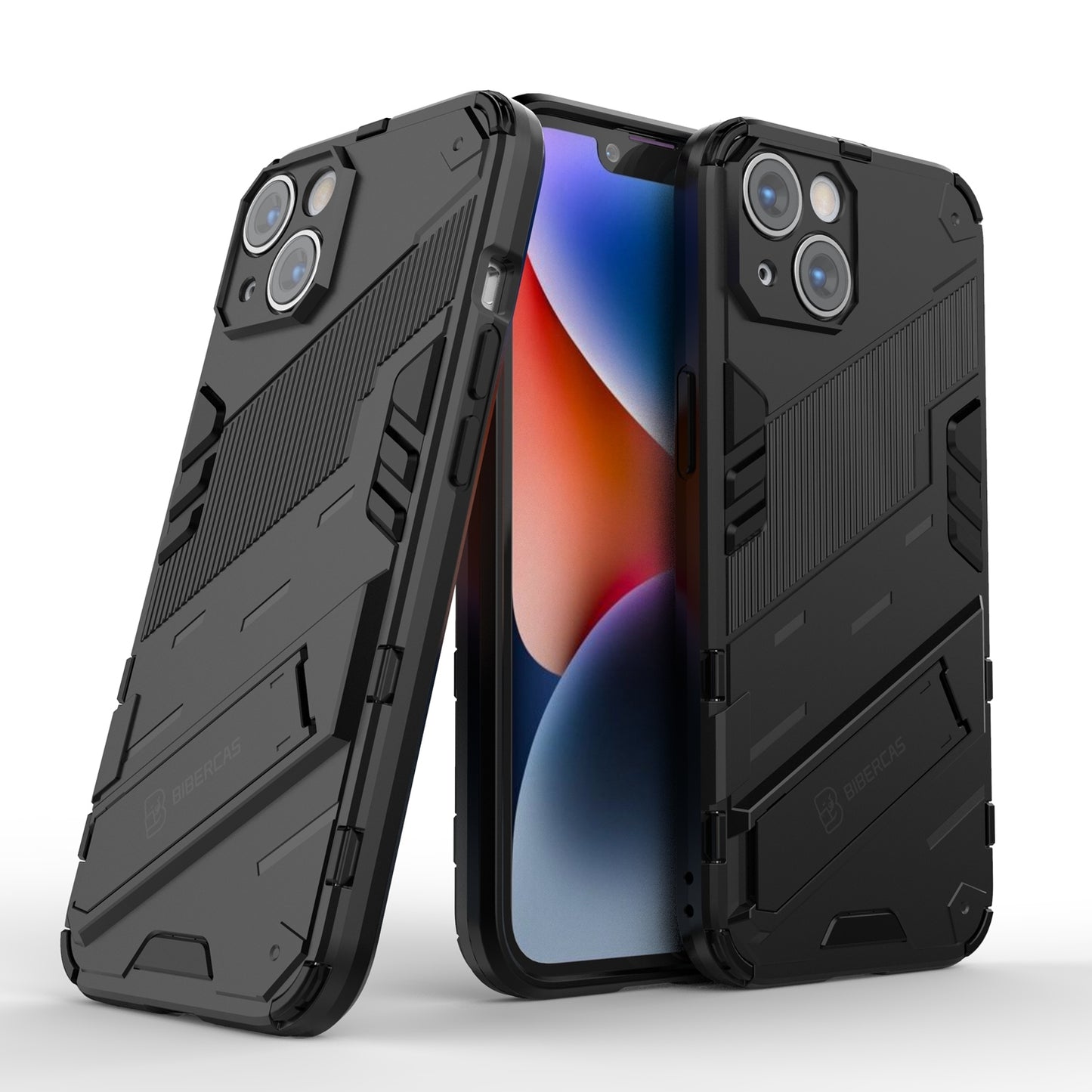 iPhone 14 Shockproof Phone Case - Punk Armor 2-in-1 PC + TPU with Invisible Holder