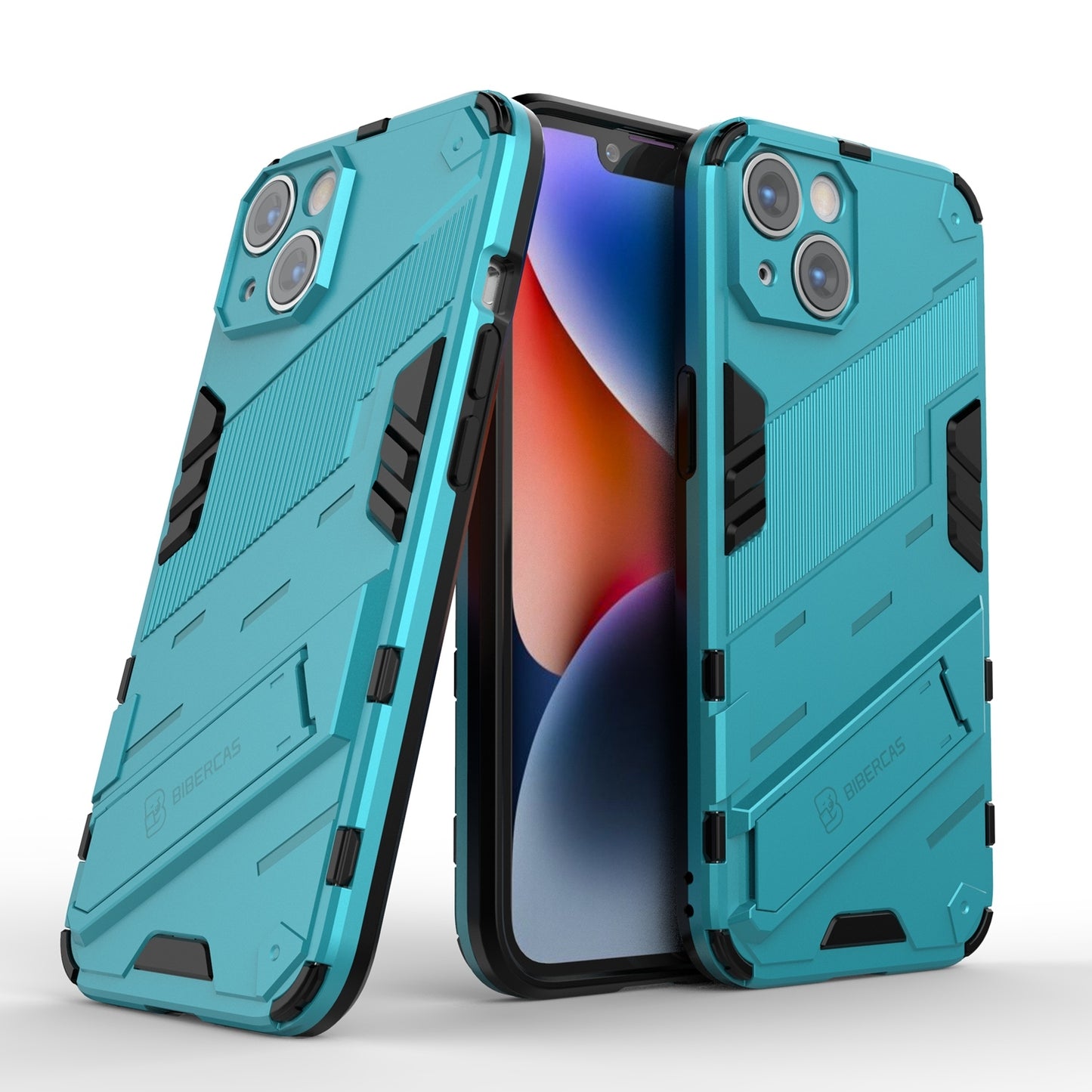 iPhone 14 Shockproof Phone Case - Punk Armor 2-in-1 PC + TPU with Invisible Holder