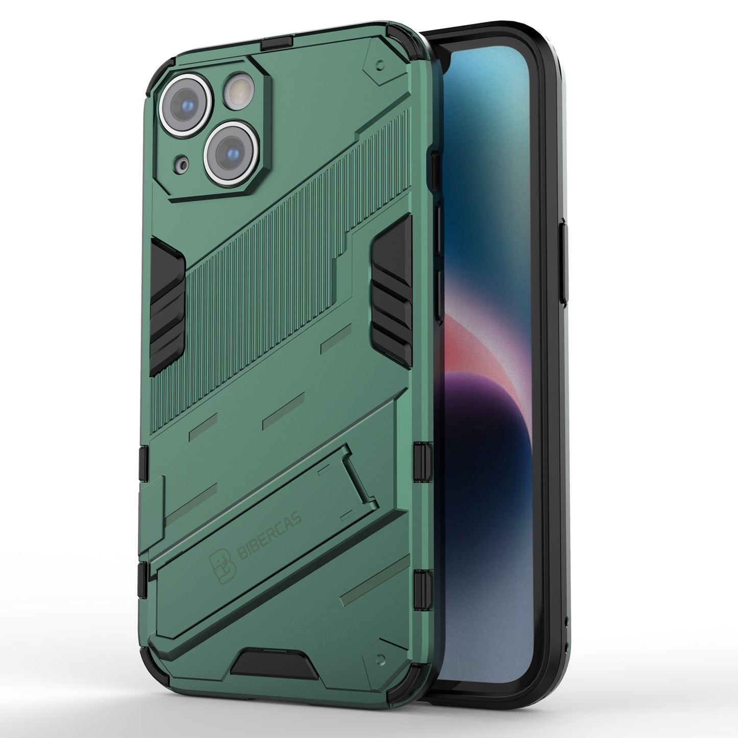 iPhone 14 Plus Shockproof Phone Case - Punk Armor 2-in-1 PC + TPU with Invisible Holder