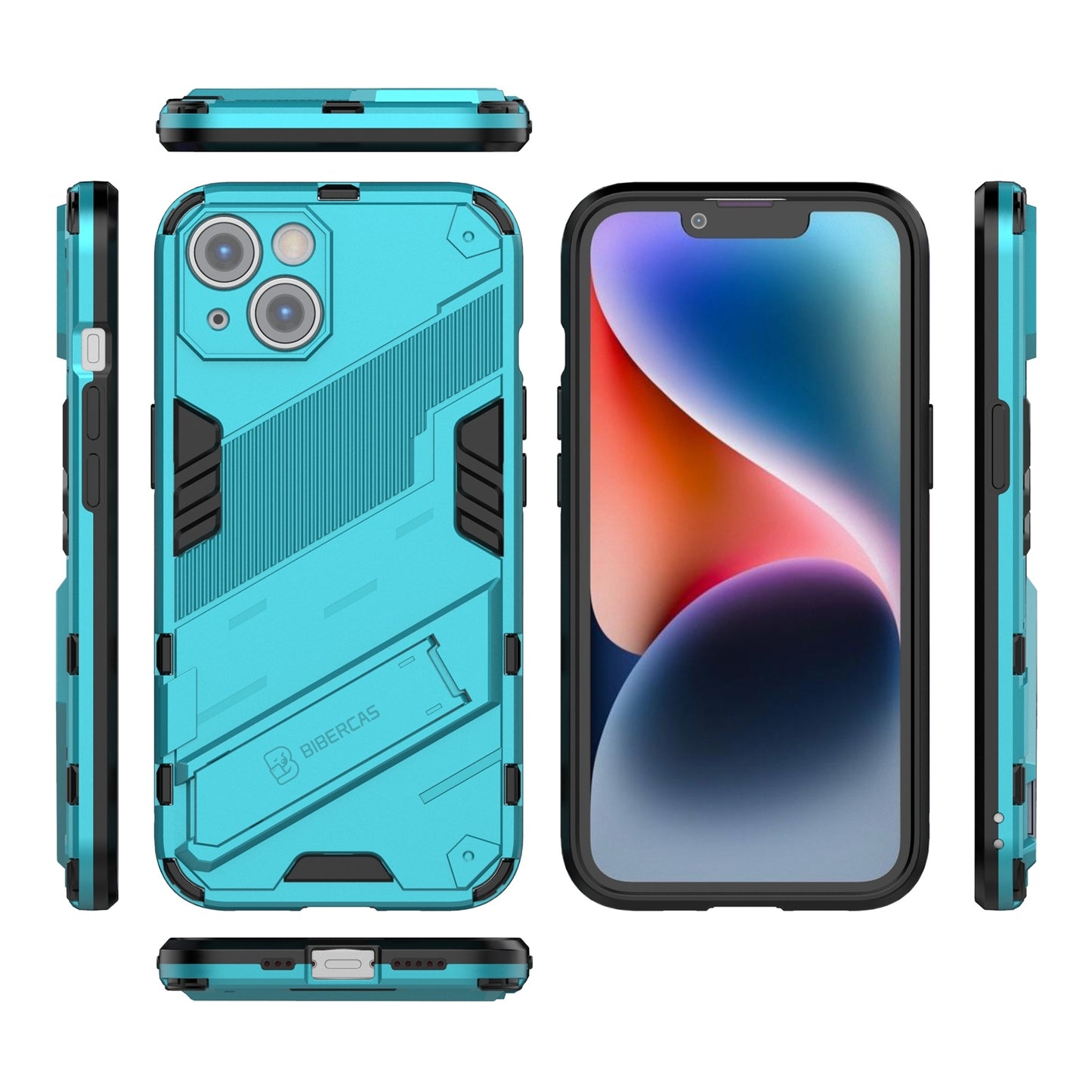 iPhone 14 Plus Shockproof Phone Case - Punk Armor 2-in-1 PC + TPU with Invisible Holder