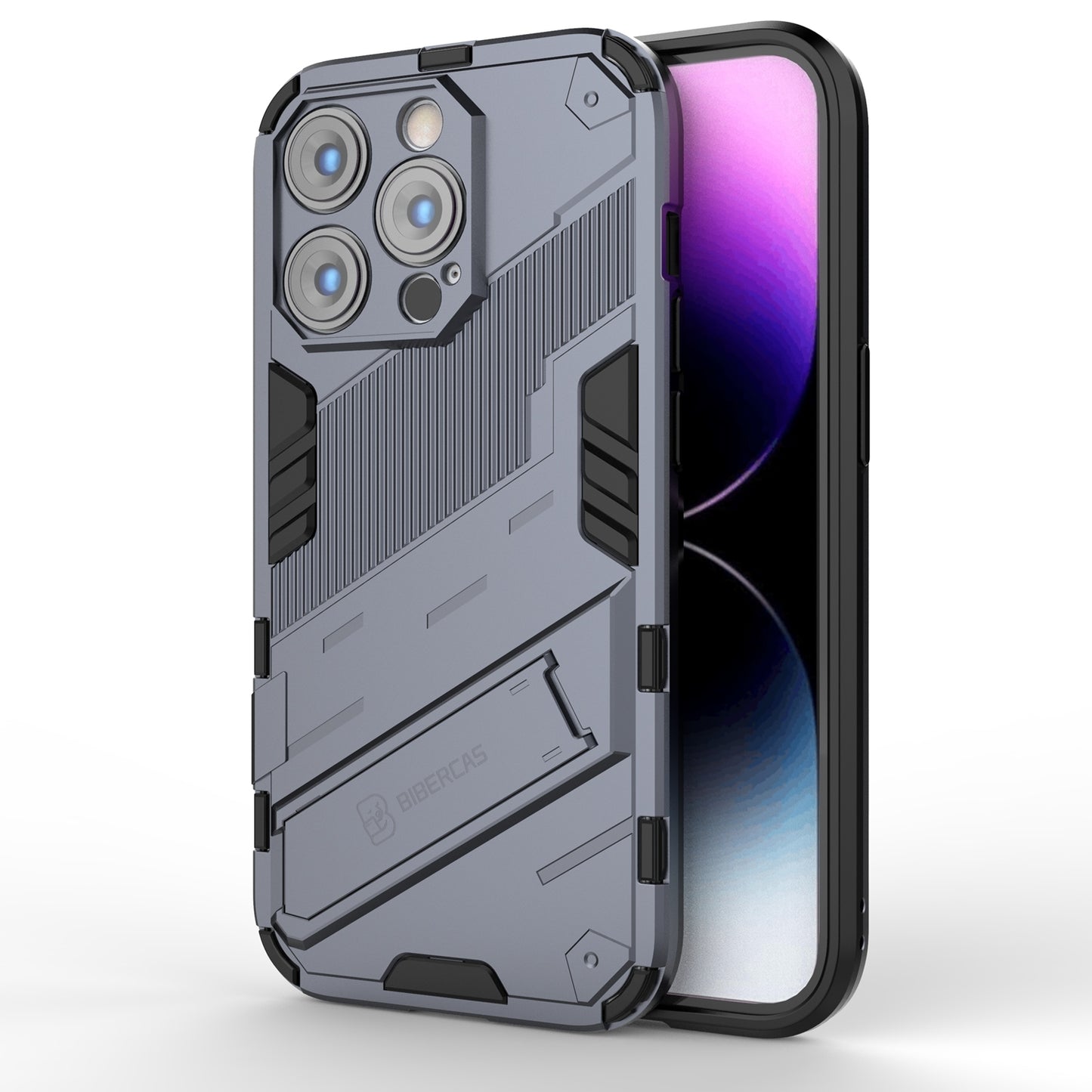 iPhone 14 Pro Shockproof Phone Case - Punk Armor 2-in-1 PC + TPU with Invisible Holder