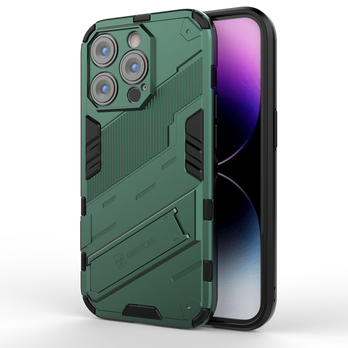 iPhone 14 Pro Shockproof Phone Case - Punk Armor 2-in-1 PC + TPU with Invisible Holder